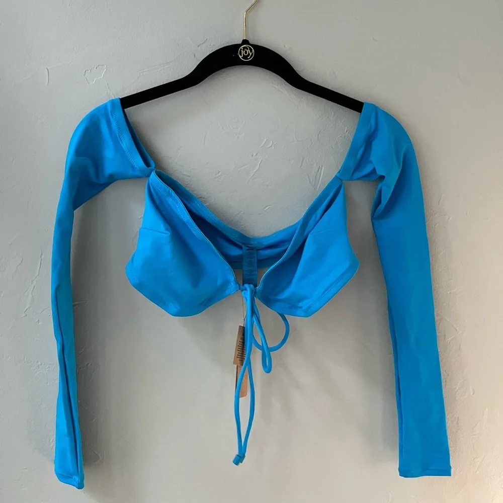 🦋SKIMS SWIM LONG SLEEVE BIKINI TOP IN TURQUOISE XXS